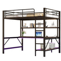 HOCHBETT 140/200 cm mit Schreibtisch, Regal, USB, Steckdose und LED-Beleuchtung, Metall, Schwarz - Schwarz, Metall (140/200cm) - Redom
