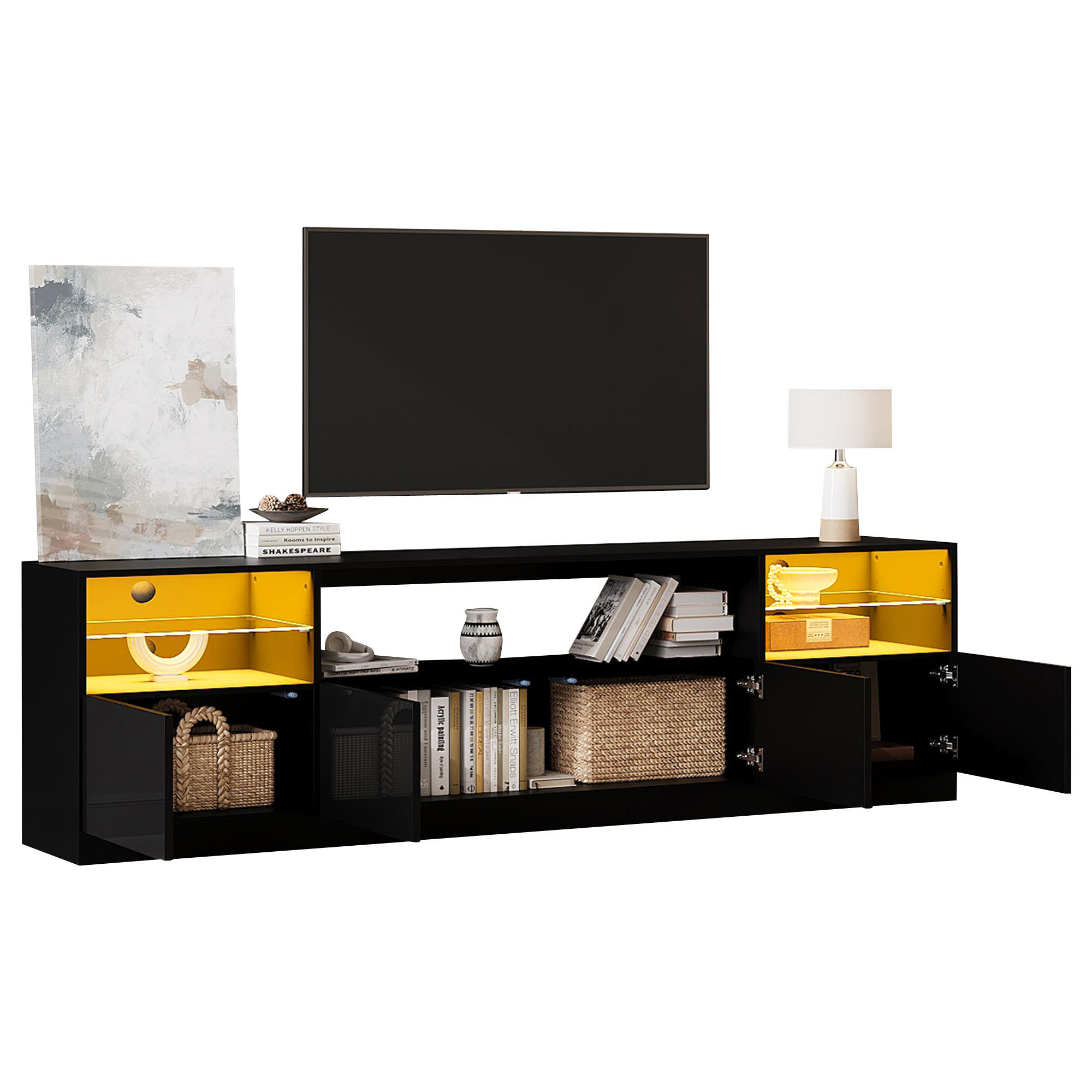 STILVORA TV SKŘÍŇKA v černé barvě s LED osvětlením do obýváku, Š180/H35/V60 cm