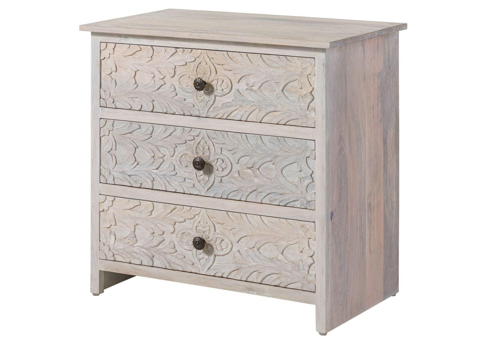 KOMMODE Mango 80x48x78 weiß geölt KASHMIR #107 - Weiß, Holz (80/78/48cm) - Massivmoebel24