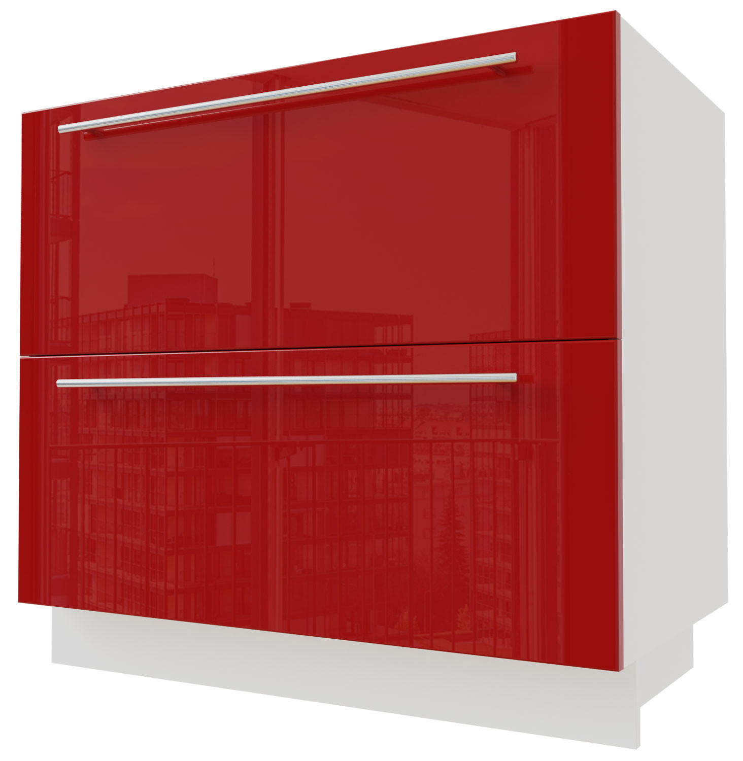 SCHUBLADENUNTERSCHRANK Brerra D2A/90/1A Korpus weiß / Front RAL 3002 karminrot Hochglanz 90 / 50 / 82 cm - Rot/Weiß, Holz/Holzwerkstoff (90/82/50cm) - Feldmann-Wohnen