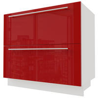 SCHUBLADENUNTERSCHRANK Brerra D2M/90 RAL 3002 karminrot Hochglanz / Weiß 90 / 50 / 82cm - Rot/Weiß, Holz/Holzwerkstoff (90/82/50cm) - Feldmann-Wohnen