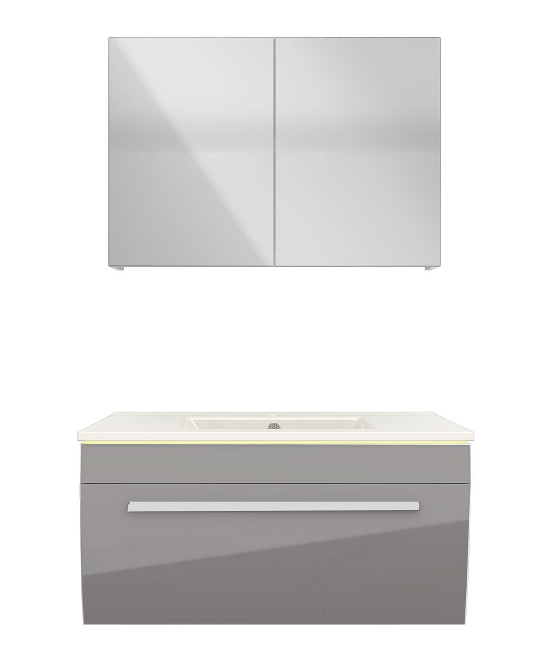 BADMÖBEL Set Gently 3 V1 Weiß/Grau MDF Waschtisch 80cm ohne LED-Beleuchtung - Grau, Glas/Kunststoff (46/52/60cm) - AcquaVapore by Sandra Jentho