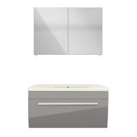 BADMÖBEL Set Gently 3 V1 Weiß/Grau MDF Waschtisch 80cm ohne LED-Beleuchtung - Grau, Glas/Kunststoff (46/52/60cm) - AcquaVapore by Sandra Jentho