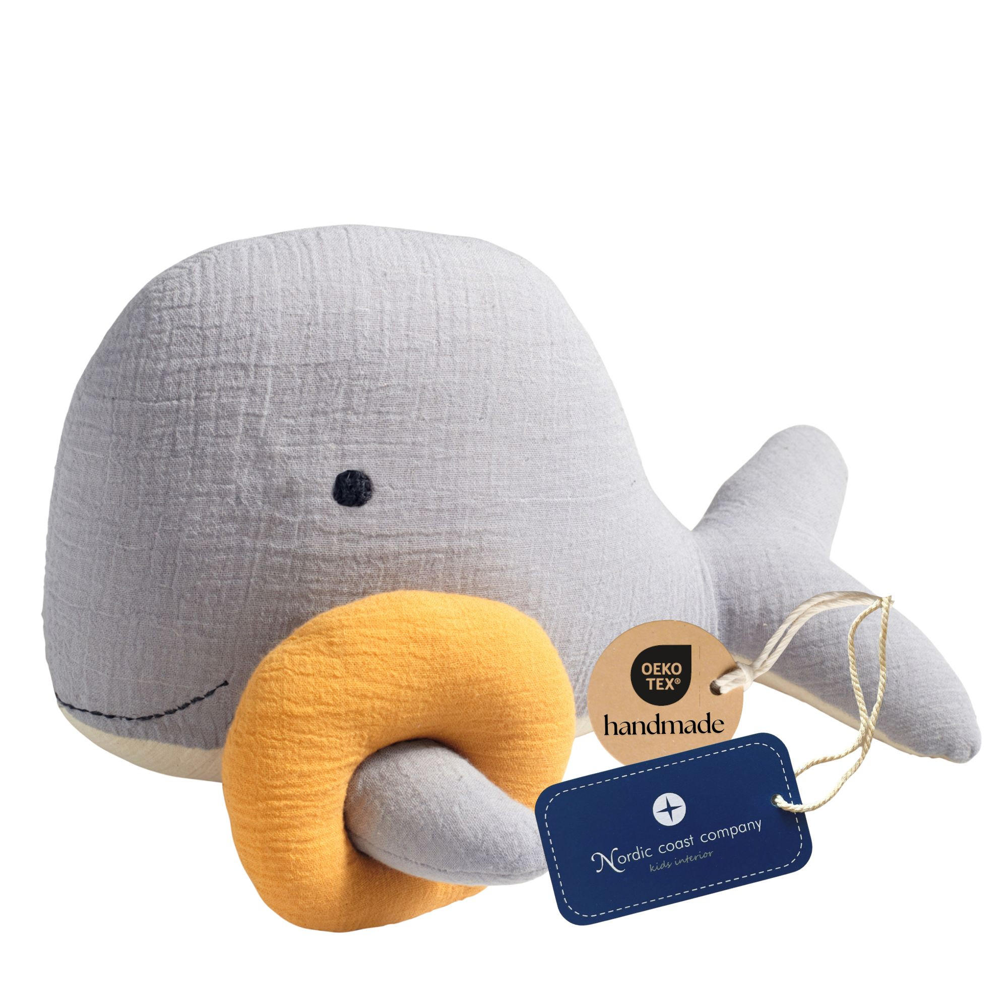 KUSCHELTIER Stofftier Geschenk zur Geburt Waschbar Musselin Wal - Grau, Textil (33/33cm) - nordic coast company