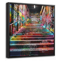 LEINWAND Bilder mit Rahmen - Treppe - Graffiti - Farben - Kunst - 20x20 - Multicolor, Textil (20/20cm) - MuchoWow