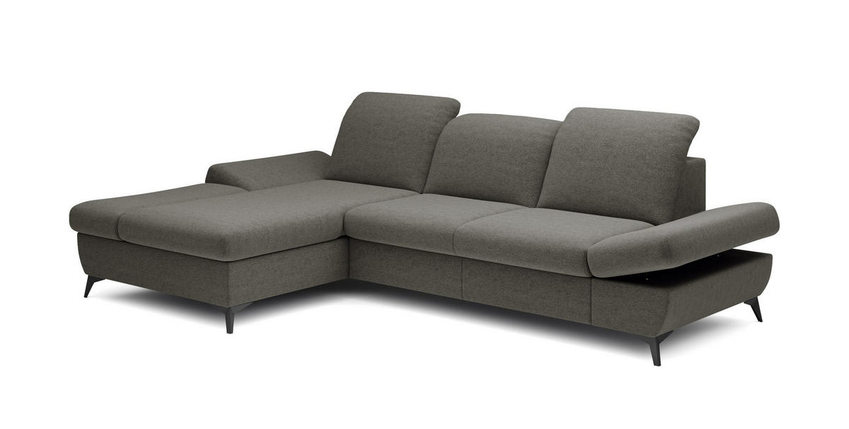 ECKSOFA FELICE L-S Grau Geflochtener Stoff mit Schlaffunktion - Grau, Holz (284/166cm) - MASSENO