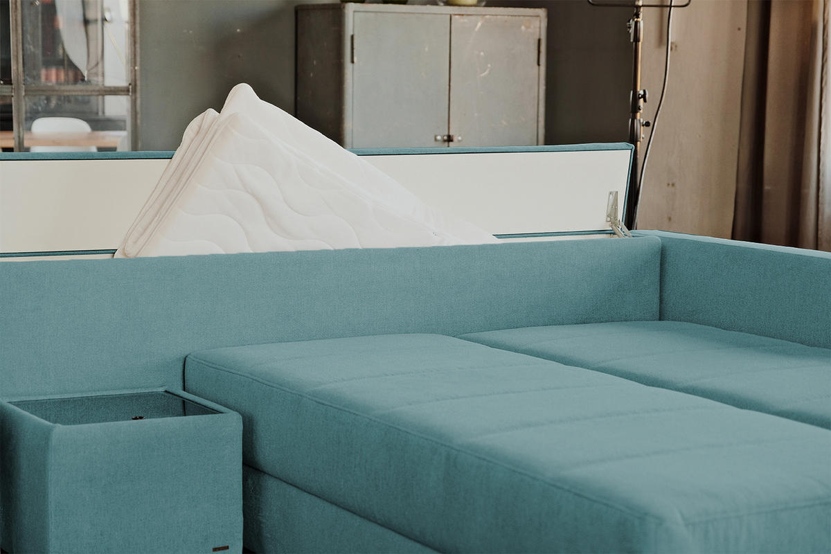 SCHLAFSOFA IDA Petrol Webstoff - Petrol/Schwarz, Textil (287/229cm) - KAWOLA
