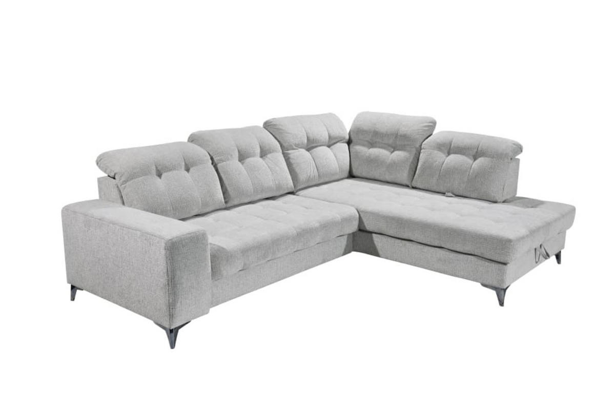 ECKSOFA mit elektronischem Sitzvorschub, Bettkasten und USB-Anschluss - Hellgrau/Schwarz, Textil/Metall (220/289cm) - ed exciting design