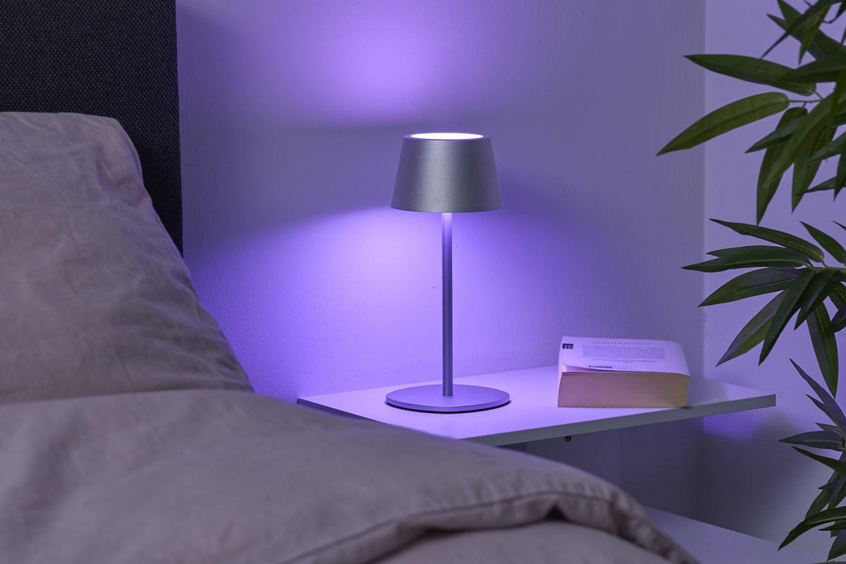 3IN1-LED-TISCHLAMPE - vielseitige Flaschenleuchte mit Dimmfunktion und Akku für Innen und Außen - Silberfarben, Metall (15/15/45cm) - Northpoint