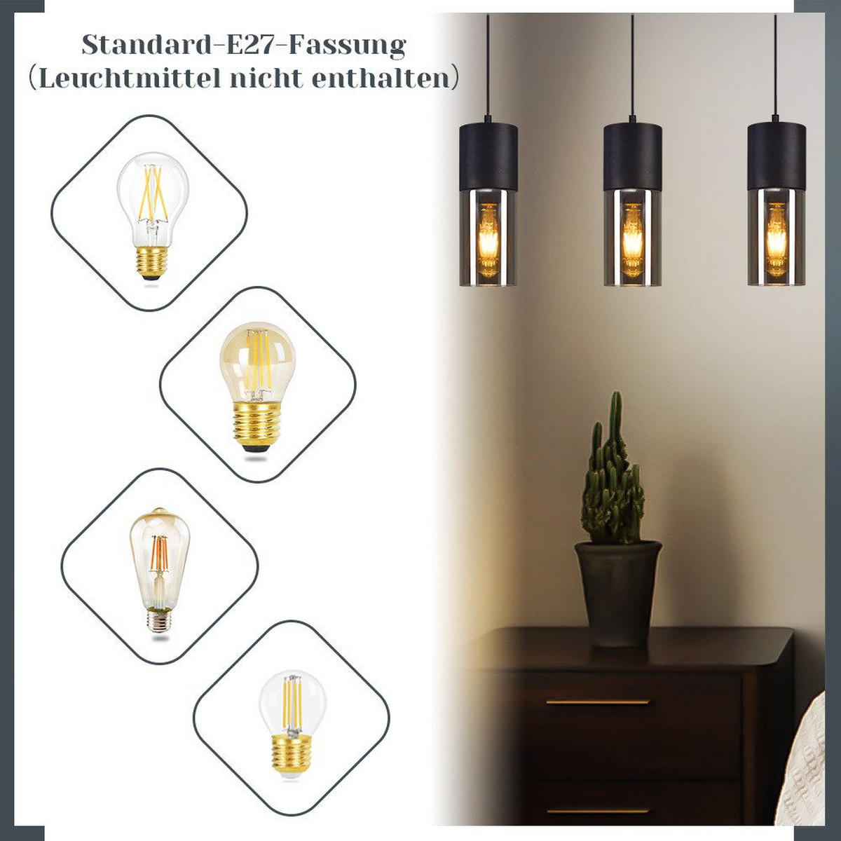 HÄNGELEUCHTE Elmar 3-flammig 50/10/150 cm - Schwarz, Metall (50/10/150cm) - Nettlife