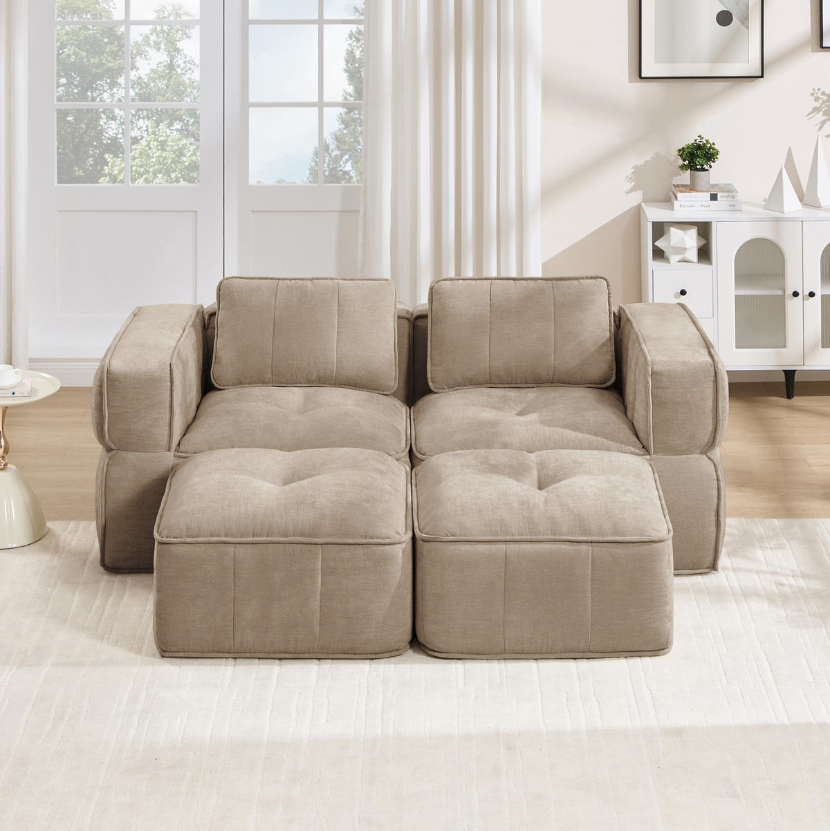 SOFA 198/162/67 cm in Sand mit modularem Design und breiter Sitzfläche - Sandfarben, Kunststoff (162/67/198cm) - Flora Grace