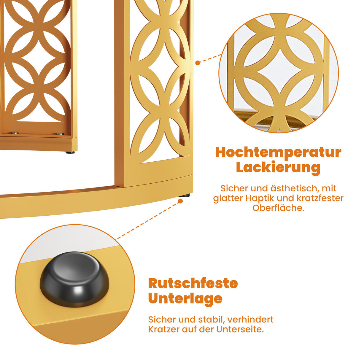 COUCHTISCH in Goldfarben Hitzebeständiger Wohnzimmertisch mit Marmor-Optik Platte Sofatisch mit Metallgestell - Goldfarben/Weiß, Holzwerkstoff/Metall (70/70/45cm) - STILVORA