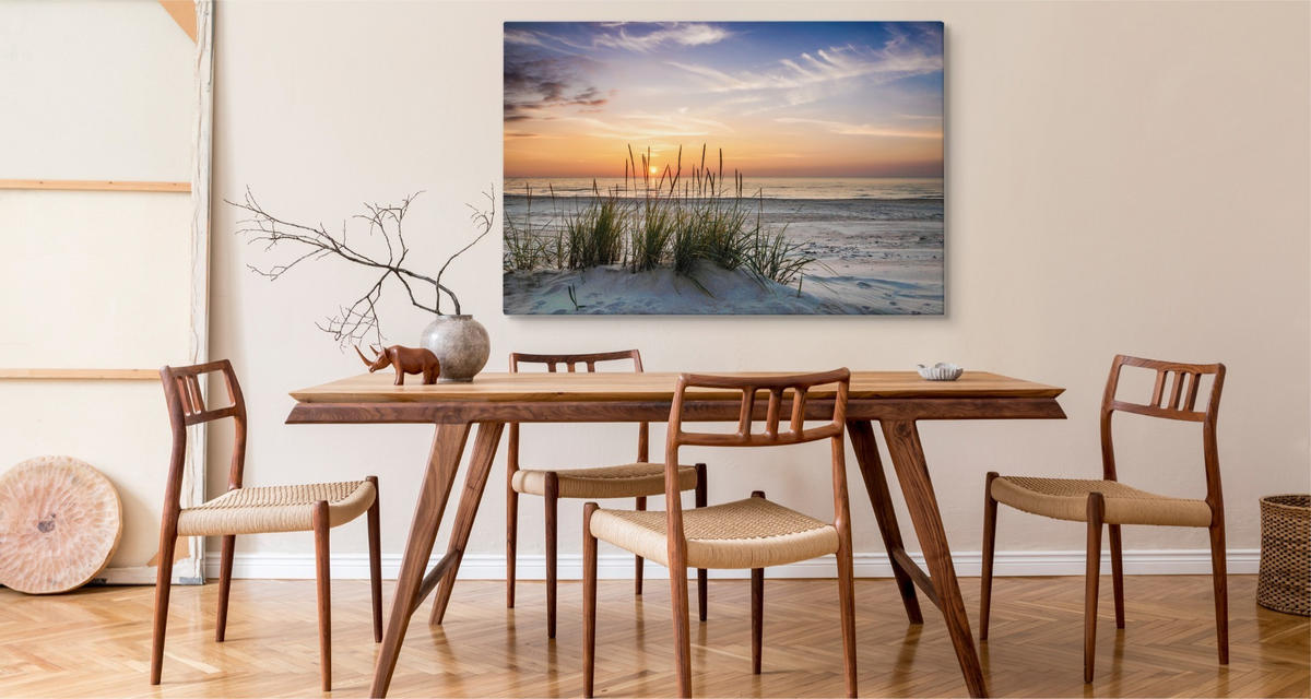 LEINWANDBILD Strand Meer Landschaft 3D 40x30 cm - Blau/Beige, Textil (40/30cm) - Muralo