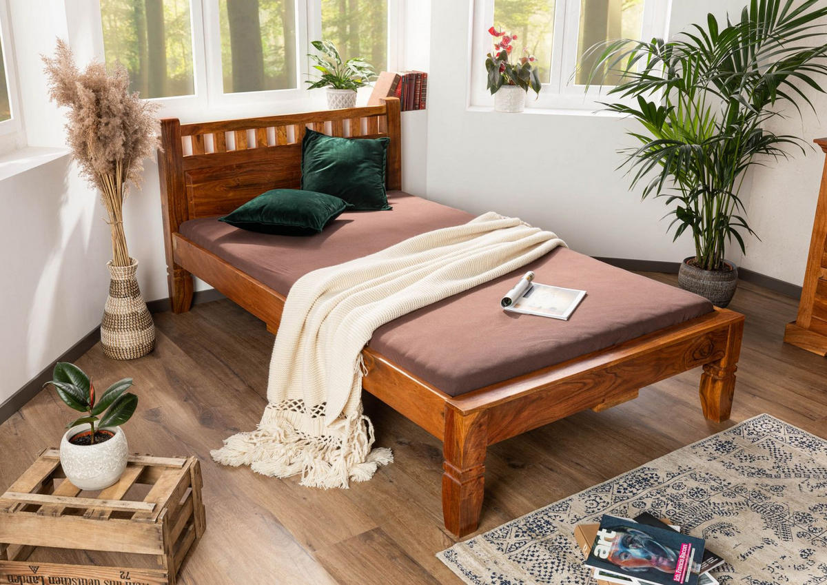 HOLZBETT Akazie 120x200x90 honig lackiert OXFORD #220 - Braun, Holz (120/200cm) - Massivmoebel24