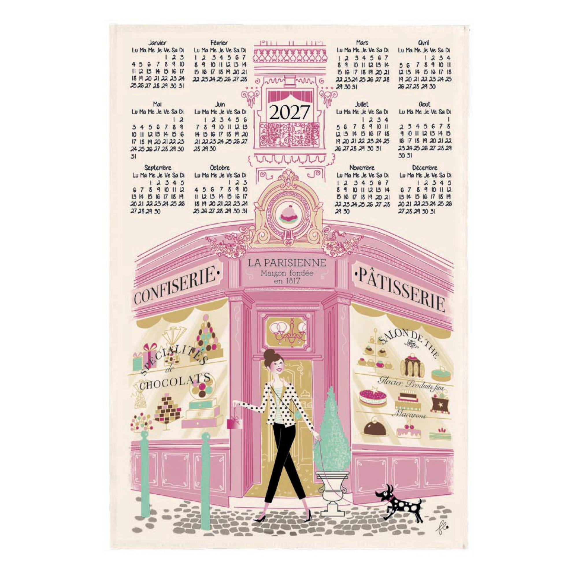 GESCHIRRTUCH Façade Pâtisserie Calendrier 2027 ekrü 48 x 72 cm - Weiß, Textil (48/72cm) - Winkler