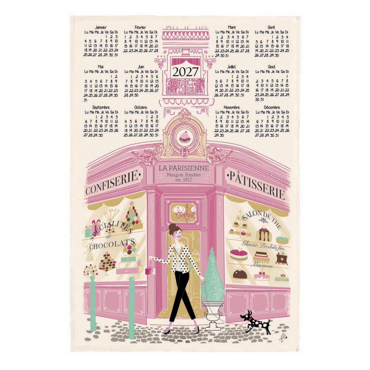 GESCHIRRTUCH Façade Pâtisserie Calendrier 2027 ekrü 48 x 72 cm - Weiß, Textil (48/72cm) - Winkler