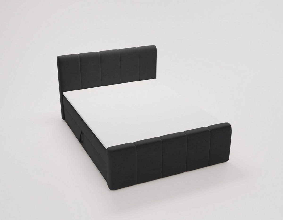 BOXBETT Berg Mit Matratze, Stoff Komodo Schwarz 140x200 cm - Schwarz, Holz (140/200cm) - Kaiser Möbel