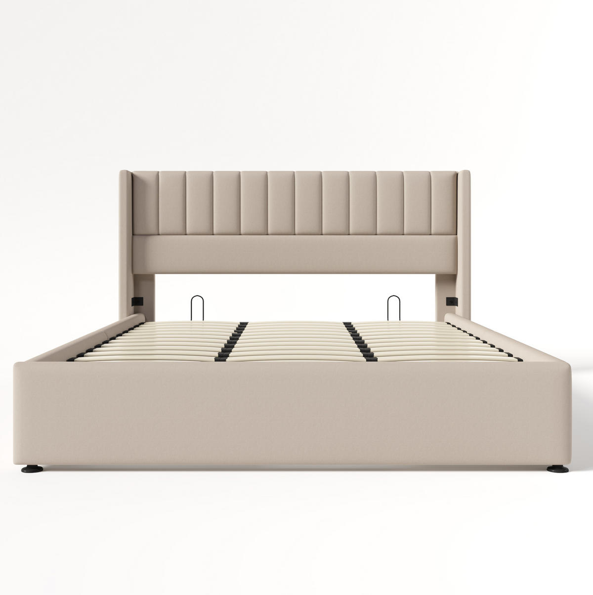 POLSTERBETT 180/200 cm mit hydraulischem Bettkasten, gepolstertem Kopfteil und Leinenbezug, Beige - Beige, Textil (180/200cm) - Redom