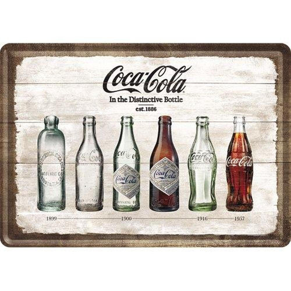 MINIBLECHSCHILD 10/14 cm Coca-Cola Bottle Timeline - Multicolor, Metall (14/10/0.1cm) - Nostalgic-Art