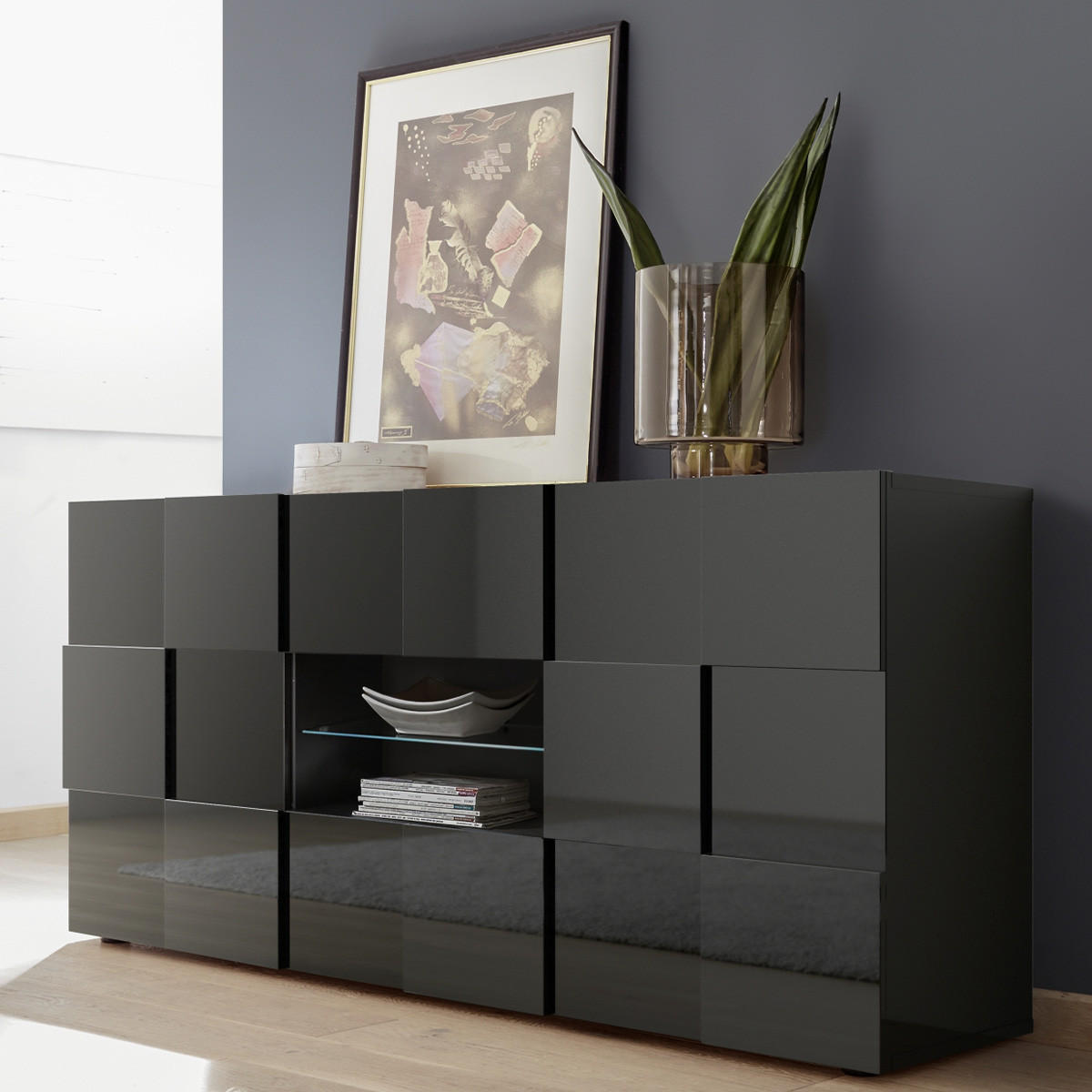 SIDEBOARD mit 2 Türen und 2 Schubladen L181 cm - Dama - Anthrazit, Holzwerkstoff (84/43/181cm) - Calicosy