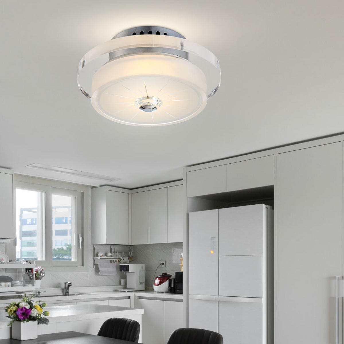 LED DECKENLEUCHTE Glas Weiß Chrom - Weiß, Glas (20/20/10.5cm) - Globo Lighting