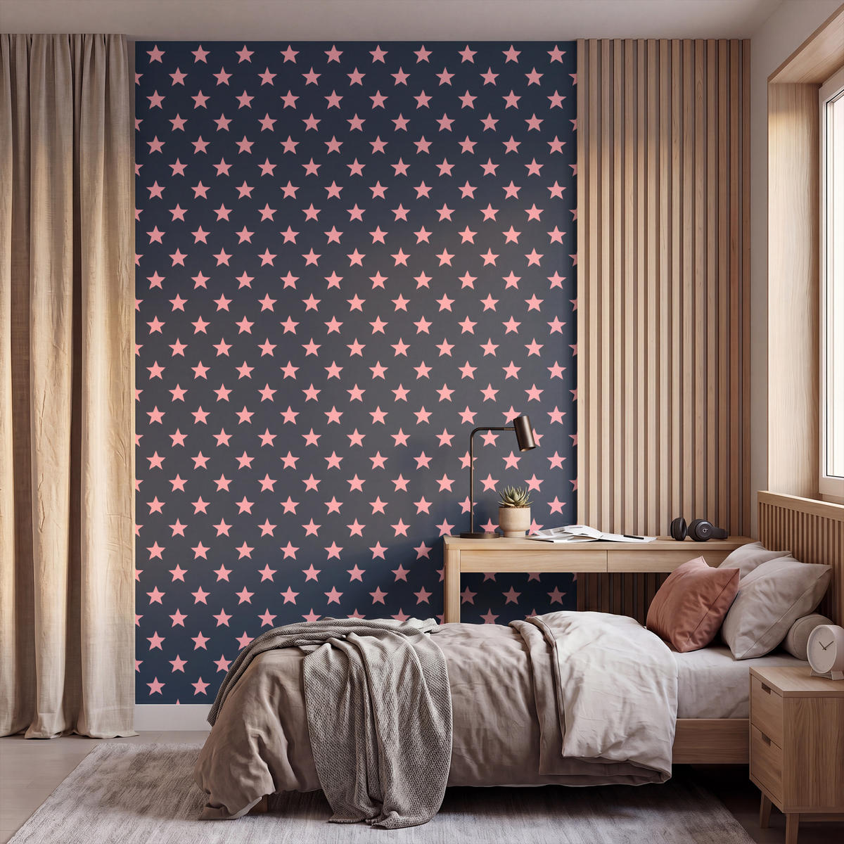 KINDERTAPETE - Muster - Sterne - Rosa - 180x280 cm - Anthrazit, Papier (180/280cm) - OnlyWow