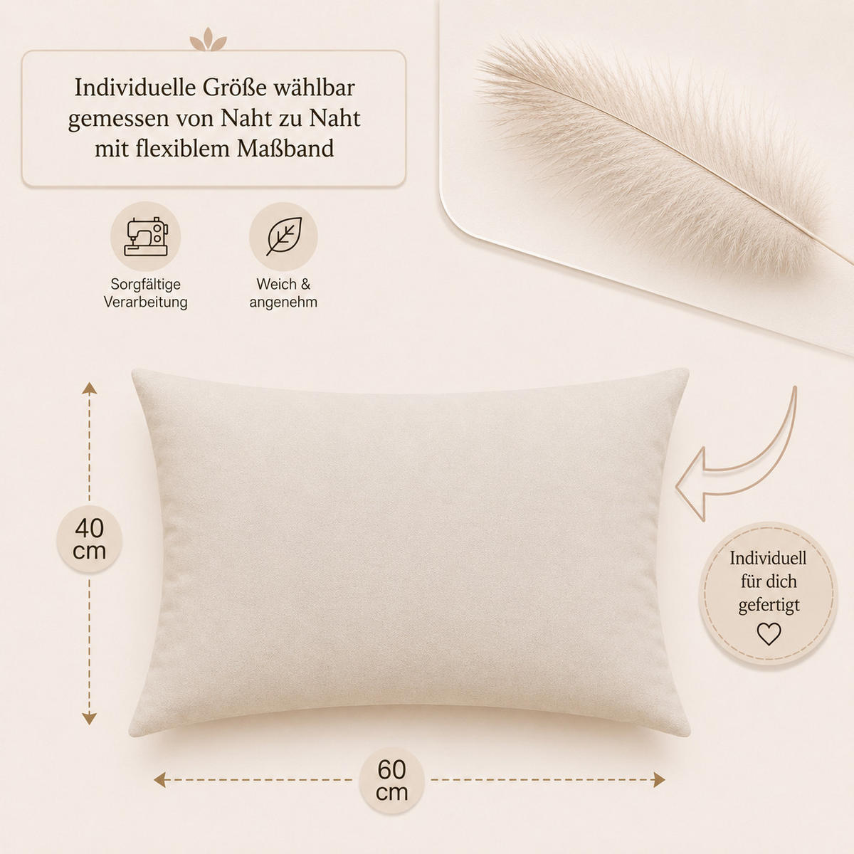 FEDERKISSEN 40/60 cm Baumwolle - Creme, Textil (40/60cm) - TiborTex