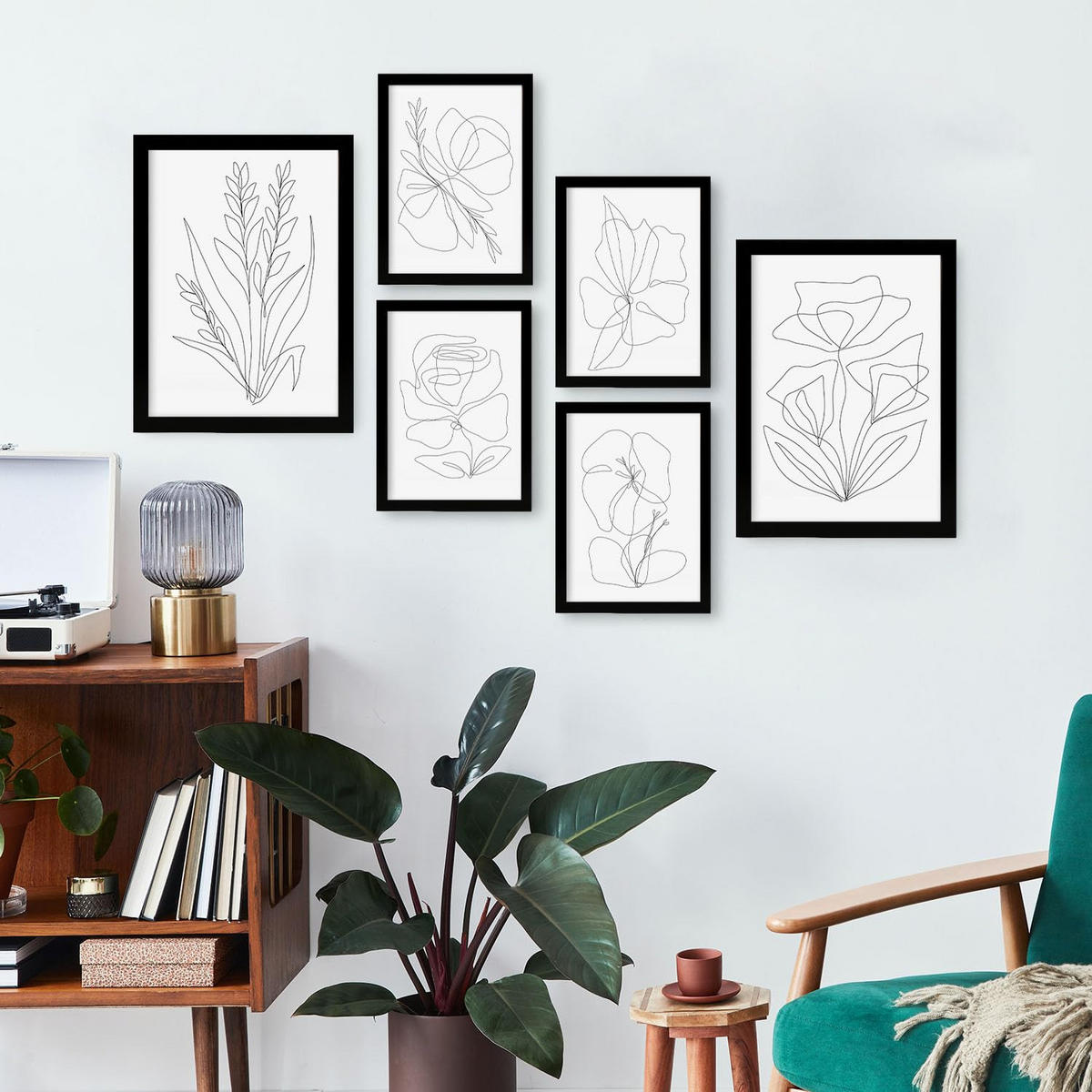POSTER Set Mit 6 Angenehmes Lule In Blume Zusammenfassung Ästhetische Dekorative Gemälde Für Ihr Wohnzimmer Zuhause A3 & A4 Schwarzer Rahmen - Schwarz, Papier (29/3cm) - Nacnic