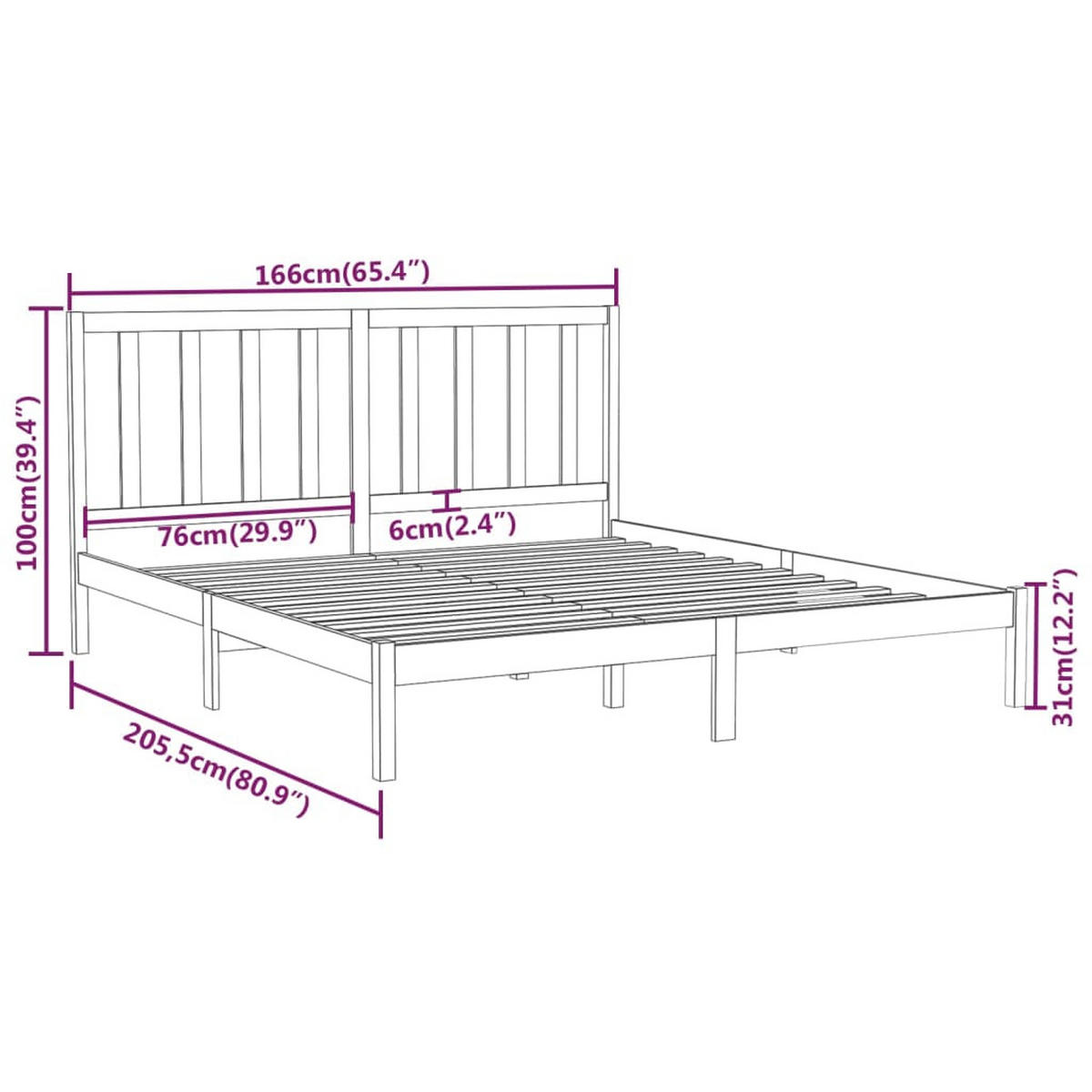 MASSIVHOLZBETT Weiss 160/200 Cm - Weiß, Holz (160/200cm) - vidaXL