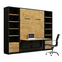 SCHRANKBETT vertikal GN120x200 mit Schreibtisch, LED und 2 Regalen - 3-teilig - Eiche Lancelot & Schwarz - Schwarz/Braun, Holzwerkstoff/Metall (120/200cm) - QMM TraumMöbel