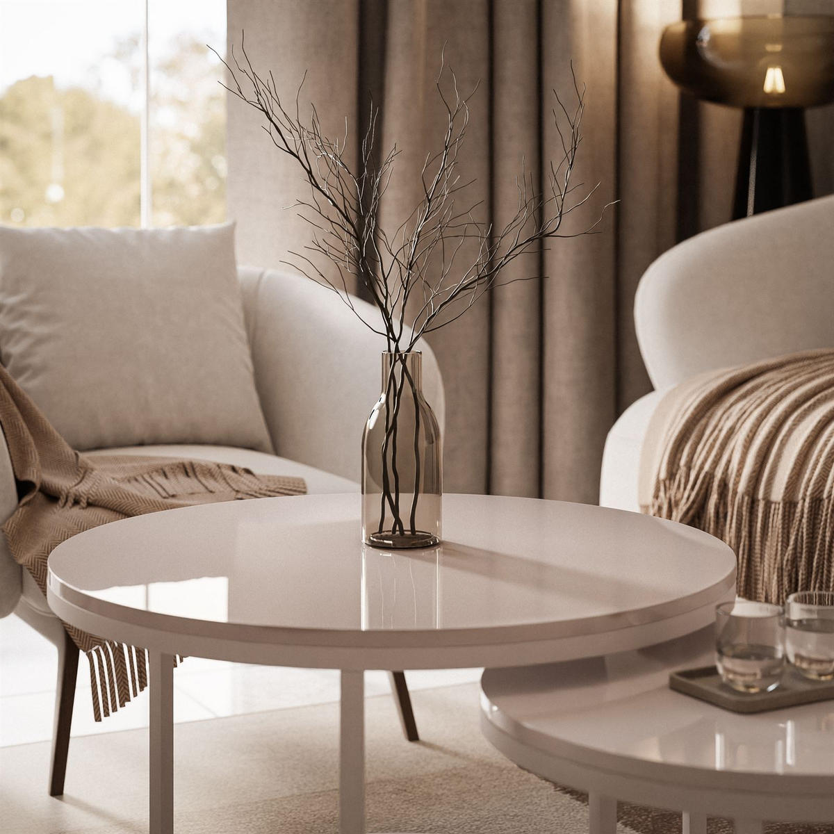 COUCHTISCH CIRI 2-in-1 KASCHMIR - Beige, Holzwerkstoff (70/70/48cm) - Lookway