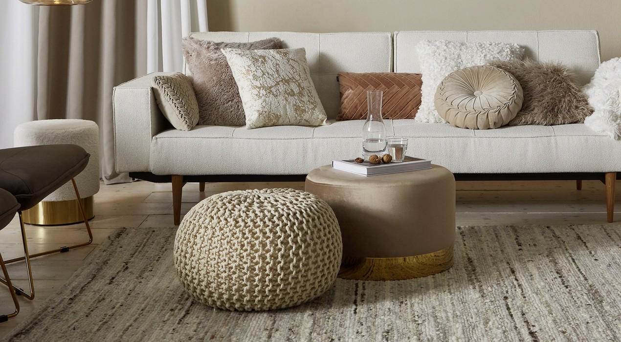 Pouf beige und Hocker gold/beige 