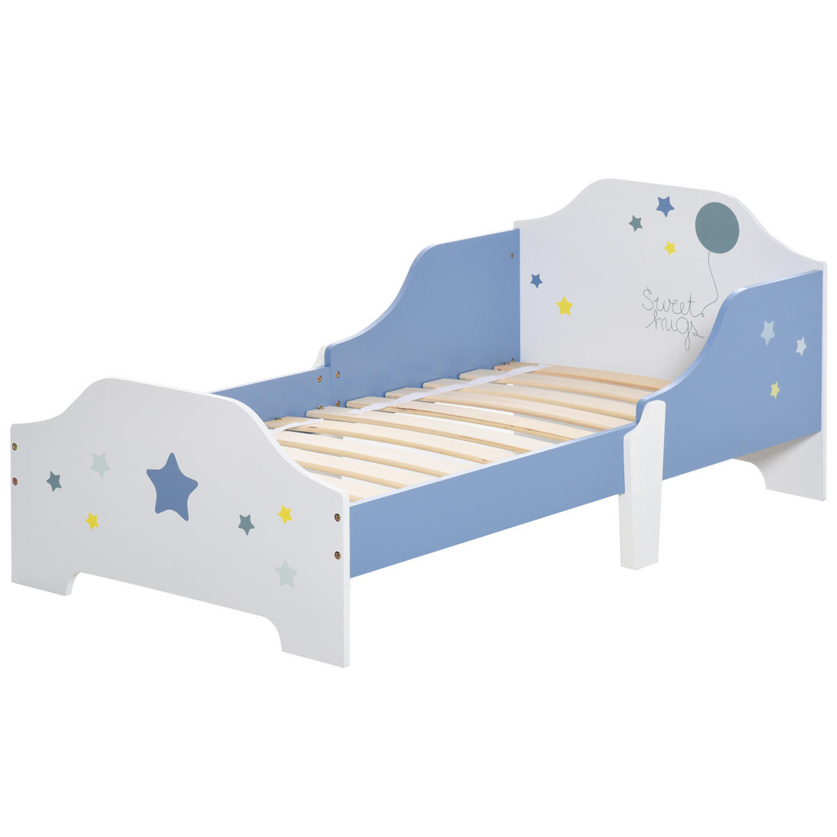 KINDERBETT 140x70 cm DE-14556 mit Sternen-Design, inkl. Lattenrost Blau/Weiß - Blau, Holzwerkstoff (70/140cm) - ComfortXL