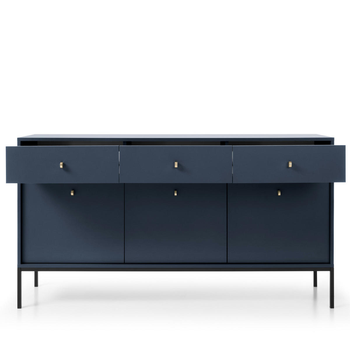 SIDEBOARD MONCTON KOM3-3D3S Metalgriffe, Dunkelblau - Dunkelblau, Holzwerkstoff/Kunststoff (154/83/39cm) - Komodee