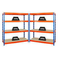 SCHWERLASTREGAL Rhino 2er-Set mit 2x 180x160x60 cm 4 Spanplatten-Ebenen 16mm Fachlast 500 kg Blau-Orange - Orange, Metall (320/180/60cm) - PROREGAL