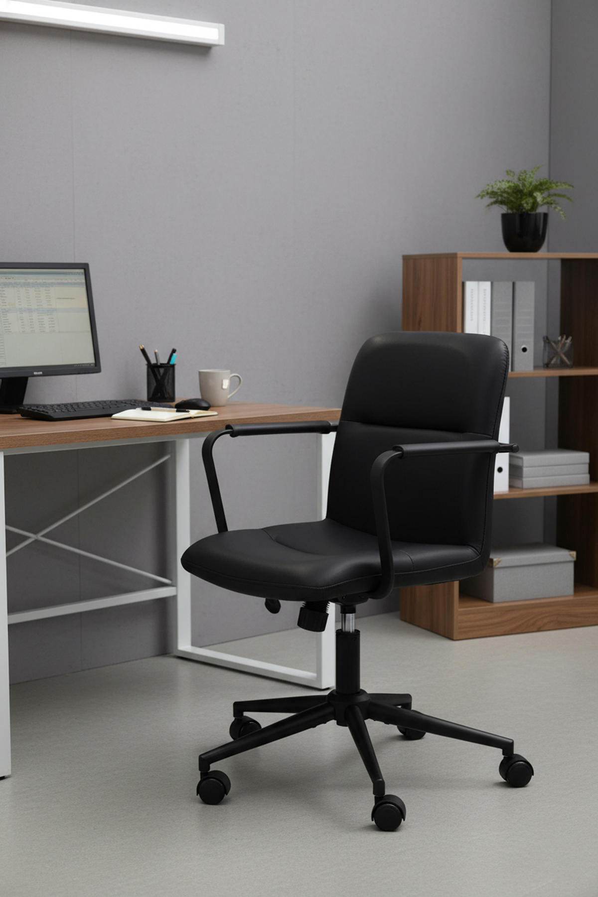 BÜROSTUHL Helix Echtleder schwarz - Schwarz, Leder/Metall (58/98/62cm) - TPFLiving