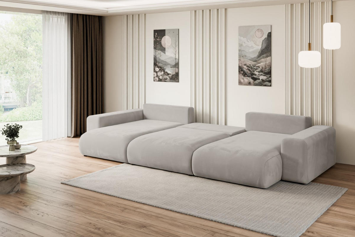 WOHNLANDSCHAFT mit Schlaffunktion und Bettkasten ESKAR-U -352x165x84cm Hellbraun Velours - Hellbraun/Schwarz, Holzwerkstoff/Kunststoff (352/84/165cm) - ALTDECOR