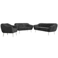 SITZGARNITUR PIRS 3+2+1 - Grau Cord - Weiße Beine - Weiß/Grau, Holzwerkstoff/Textil (180/75/74cm) - MKS
