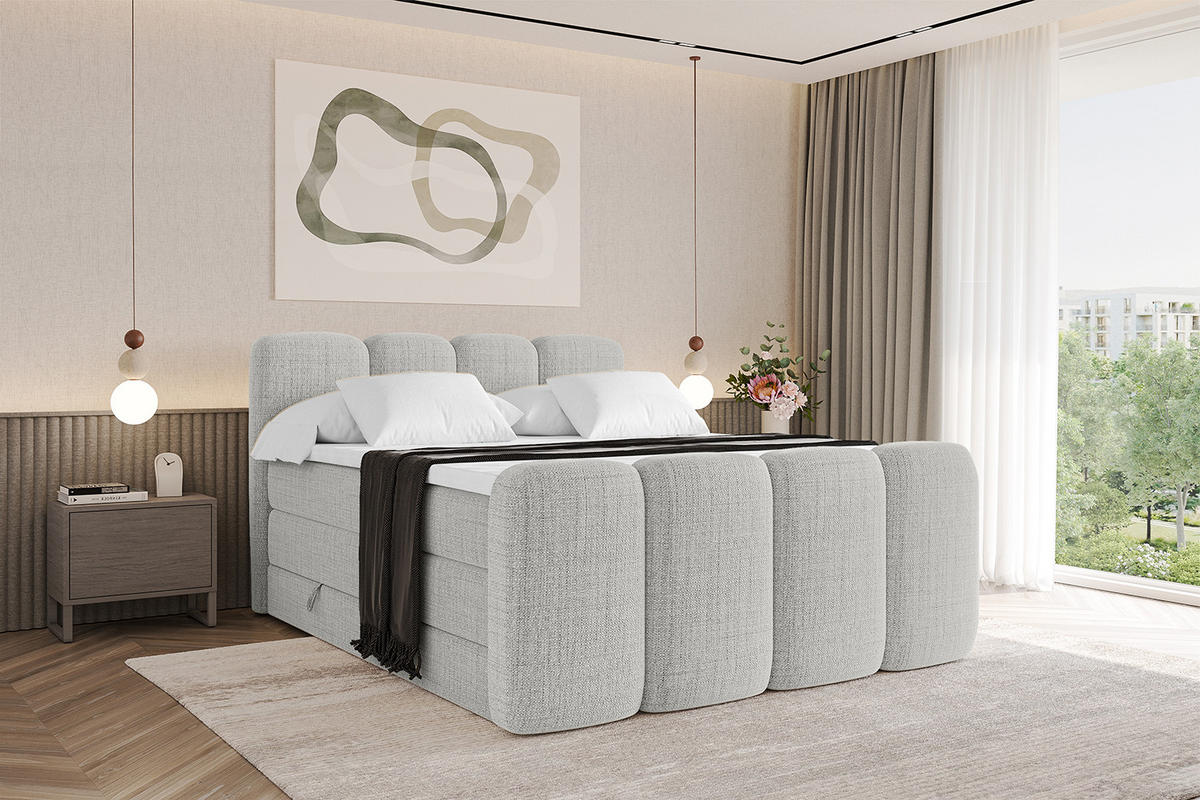 BOXBETT mit Matratze H3|H4 und Lattenrost - NINA-Z KING - 140x200 cm - Hellgrau - Hellgrau, Holzwerkstoff (140/200cm)