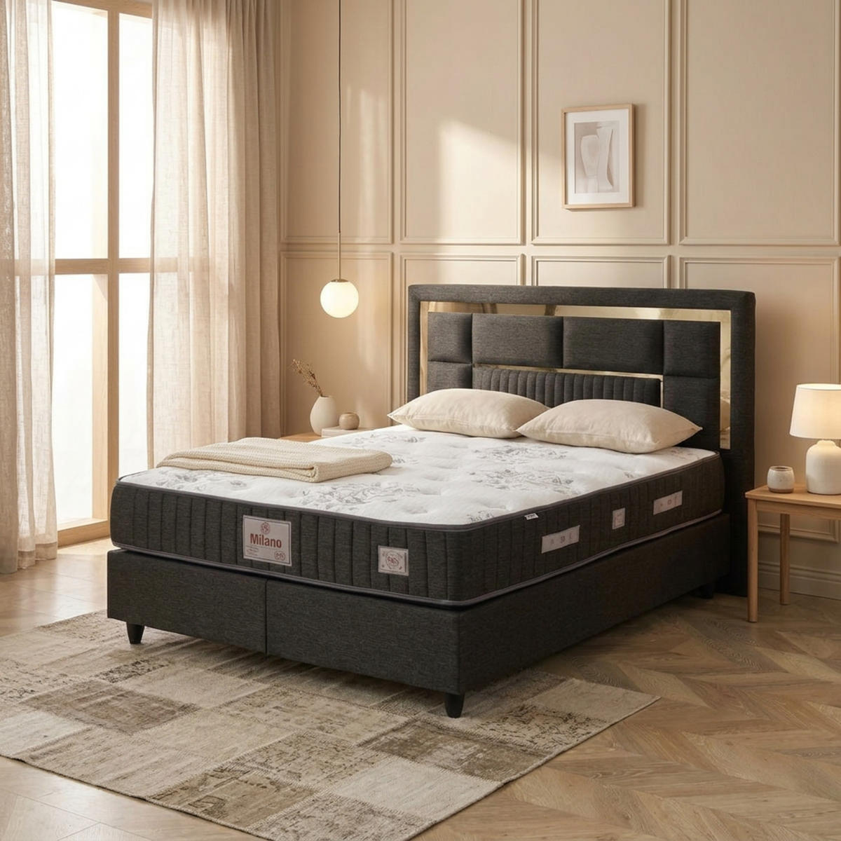 BOXBETT Milano Bett boxspringbett 160x200 mit matratze - Dunkelblau, Holz (160/200cm)