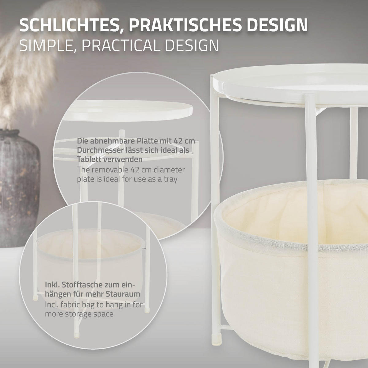 BEISTELLTISCH Rund Weiß 45,5/52,5 cm - Weiß, Metall (52.5/45.5/52.5cm) - ML-DESIGN