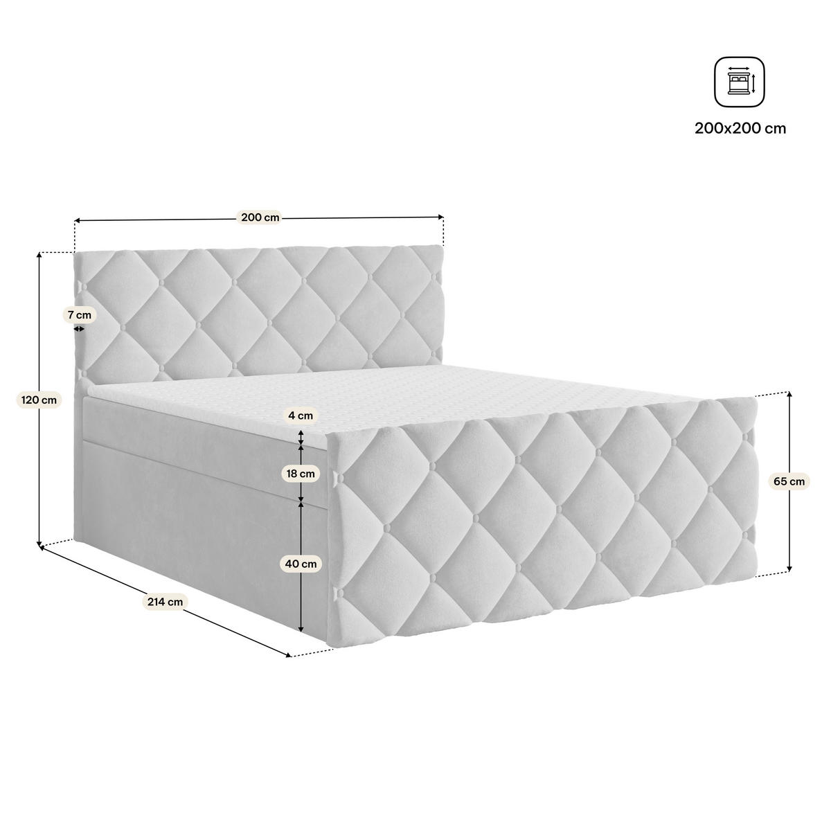 BOXBETT ROVARI 200x200 cm mit Matratze und Topper, H2+H3 - Gelb - Gelb, Holz (200/200cm) - MASSENO