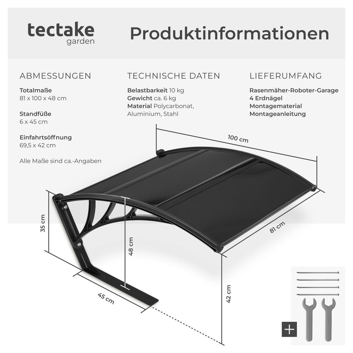 RASENMÄHER-ROBOTER-GARAGE Domus, 81 x 100 x 48 cm, schwarz - Schwarz, Metall (81/48/100cm) - tectake