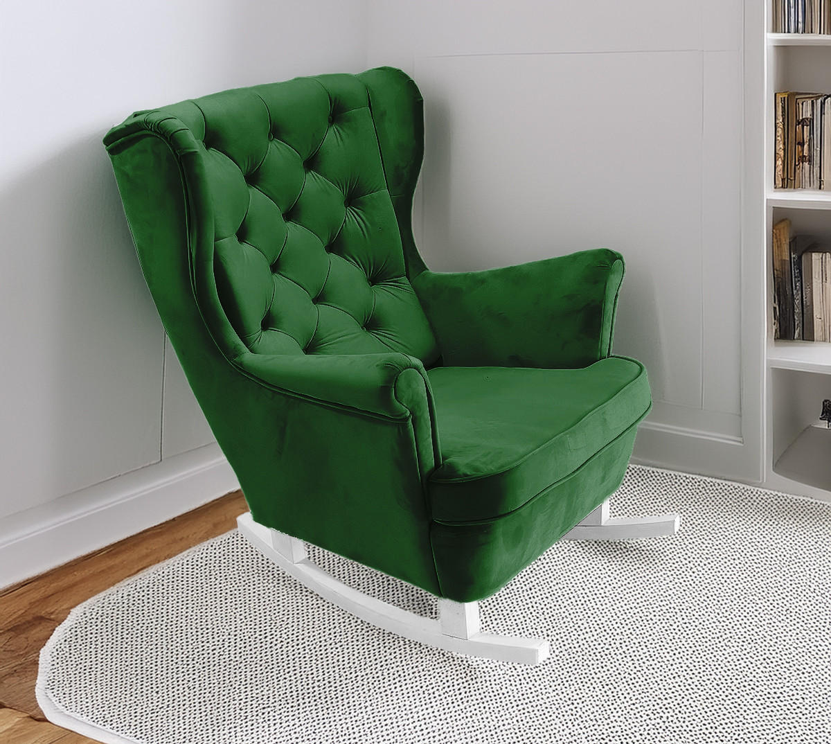 SCHAUKELSESSEL mit gepolstertem Sitz und Armlehnen, 102x81x95 cm, Grün_29849 - Weiß/Hellgrün, Holz/Textil (81/102/95cm) - DomoHome
