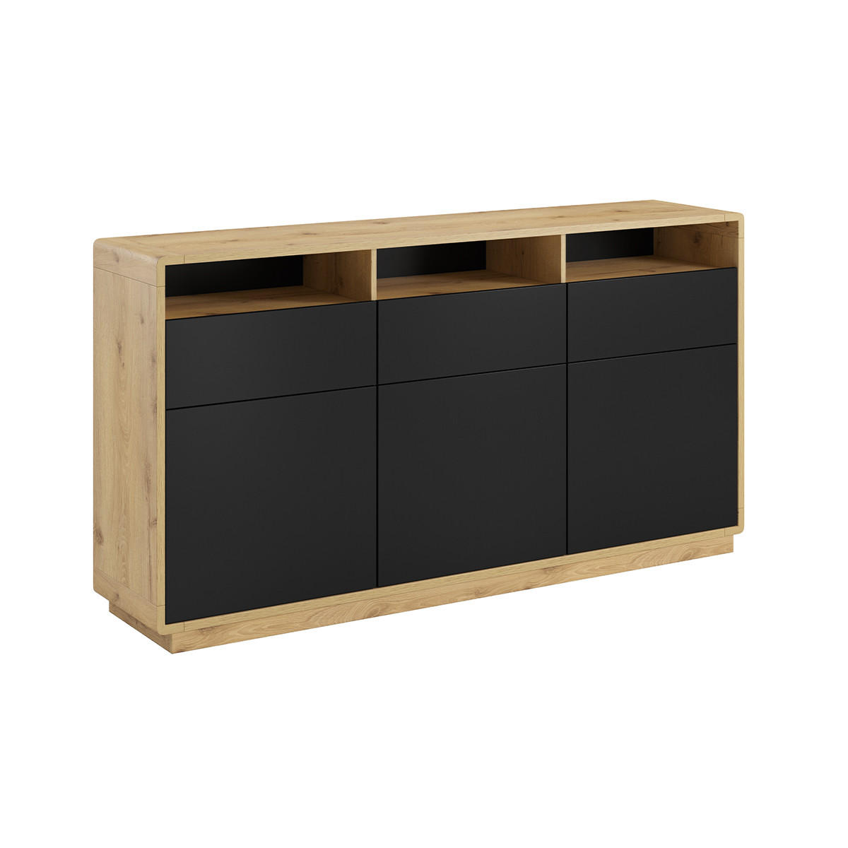 SIDEBOARD Raven Mattschwarz und Holz - Schwarz, Holzwerkstoff (180/96/40cm) - Petits-meubles