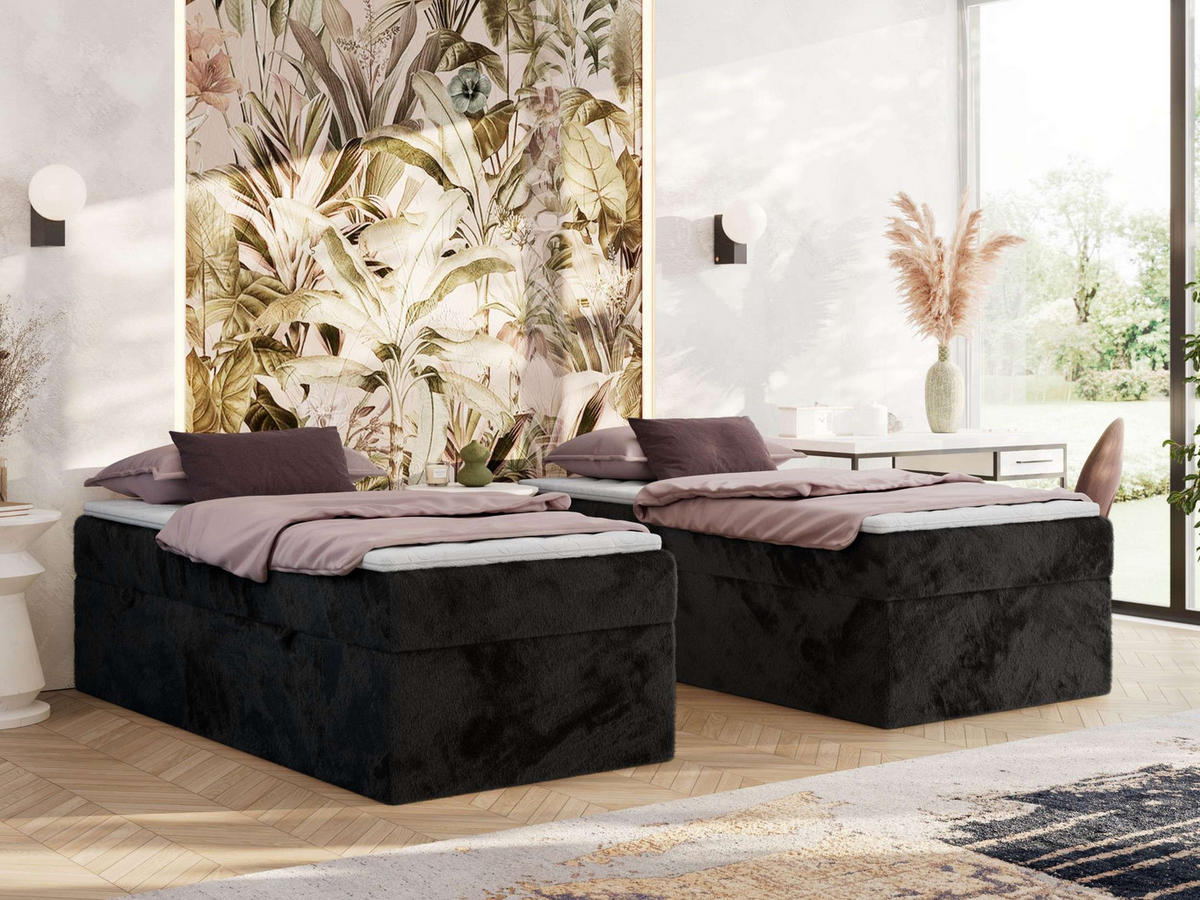 BOXBETT ZERO 90/200 - Schwarz Plüsch - H3 - Topper Visco - Schwarz, Textil (90/200cm) - MKS