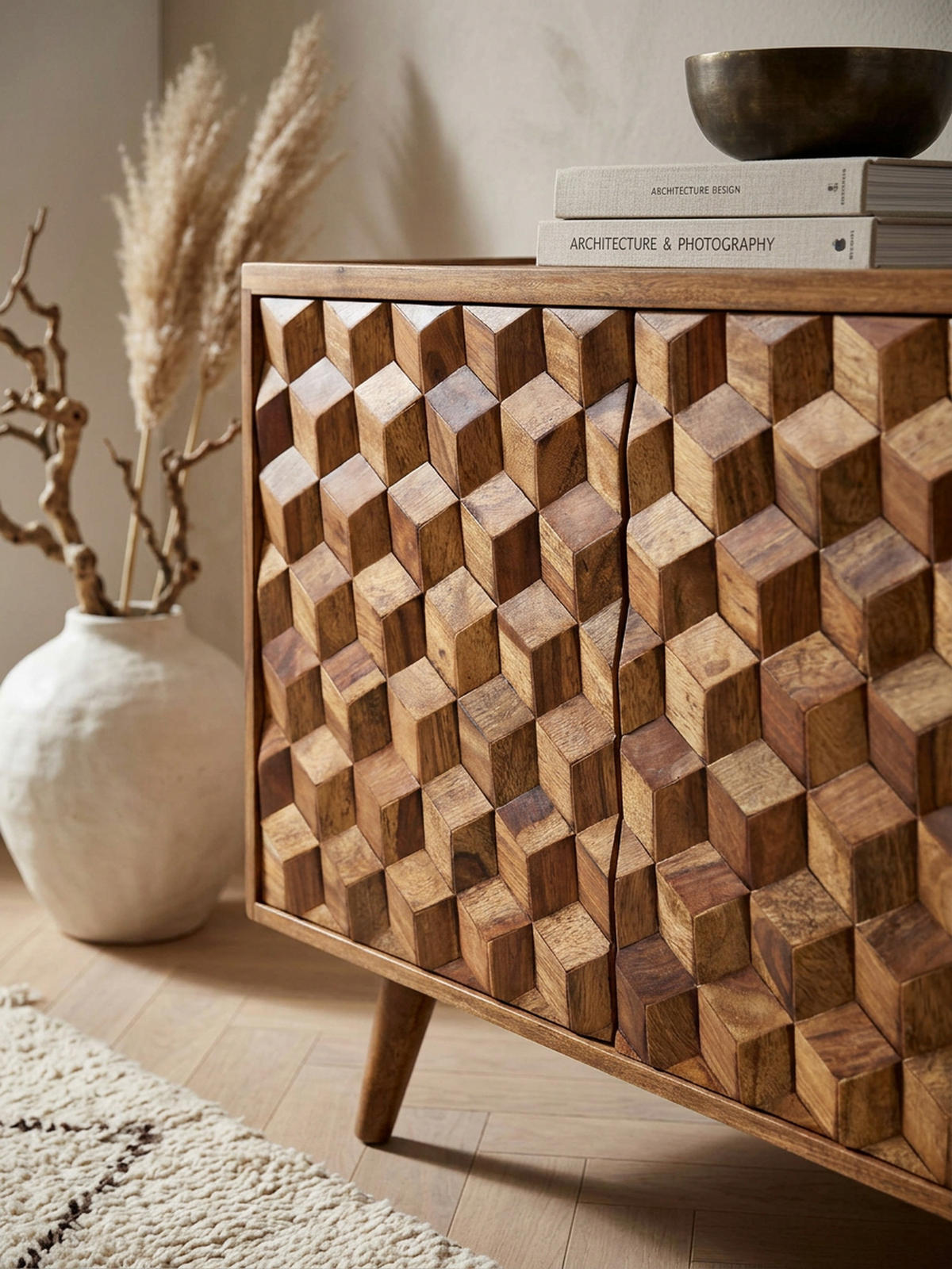 SIDEBOARD – Massivholz, 138x76x45 cm, mit Türen und Schubladen - Braun, Holz (138/76/45cm) - KADIMA DESIGN