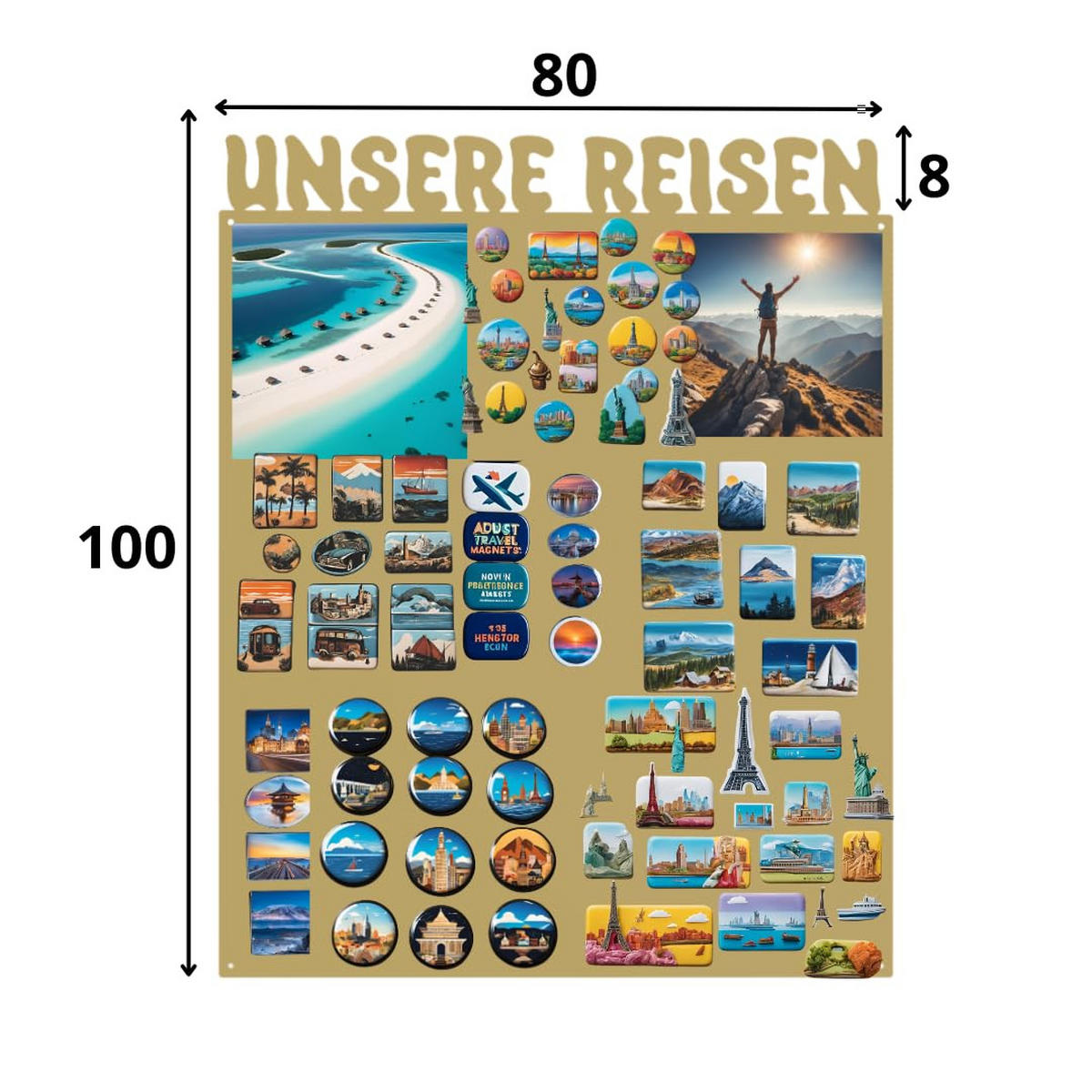 MAGNETTAFEL Unsere Reisen Goldfarben 80x100 cm - Goldfarben, Metall (80/100/0.7cm) - ANWICAR