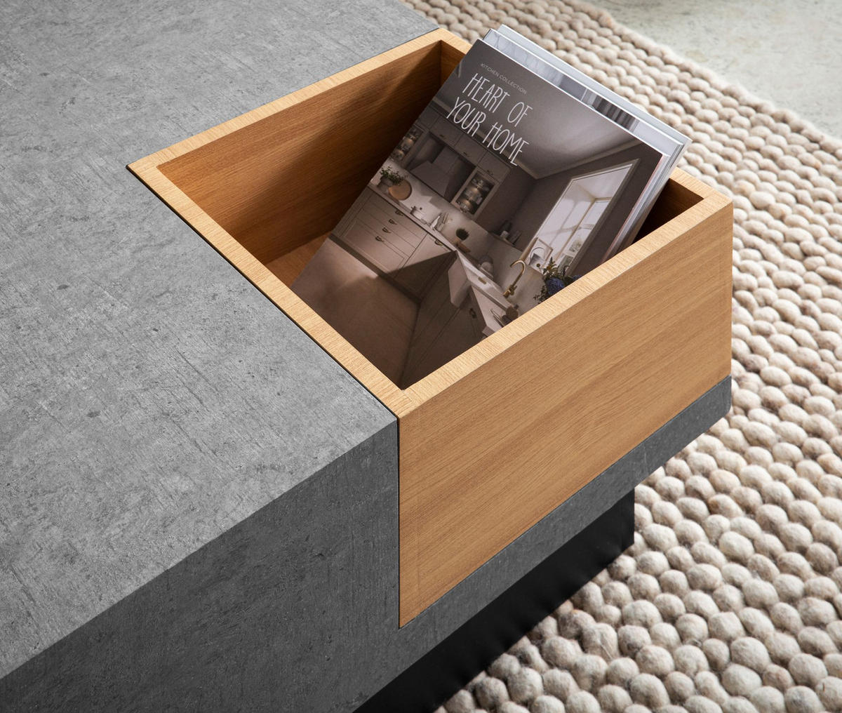 COUCHTISCH in Grau mit Beton-Optik, integriertem Stauraum, 65x65x40 cm - Schwarz/Grau, Holzwerkstoff (65/65/40cm) - KADIMA DESIGN