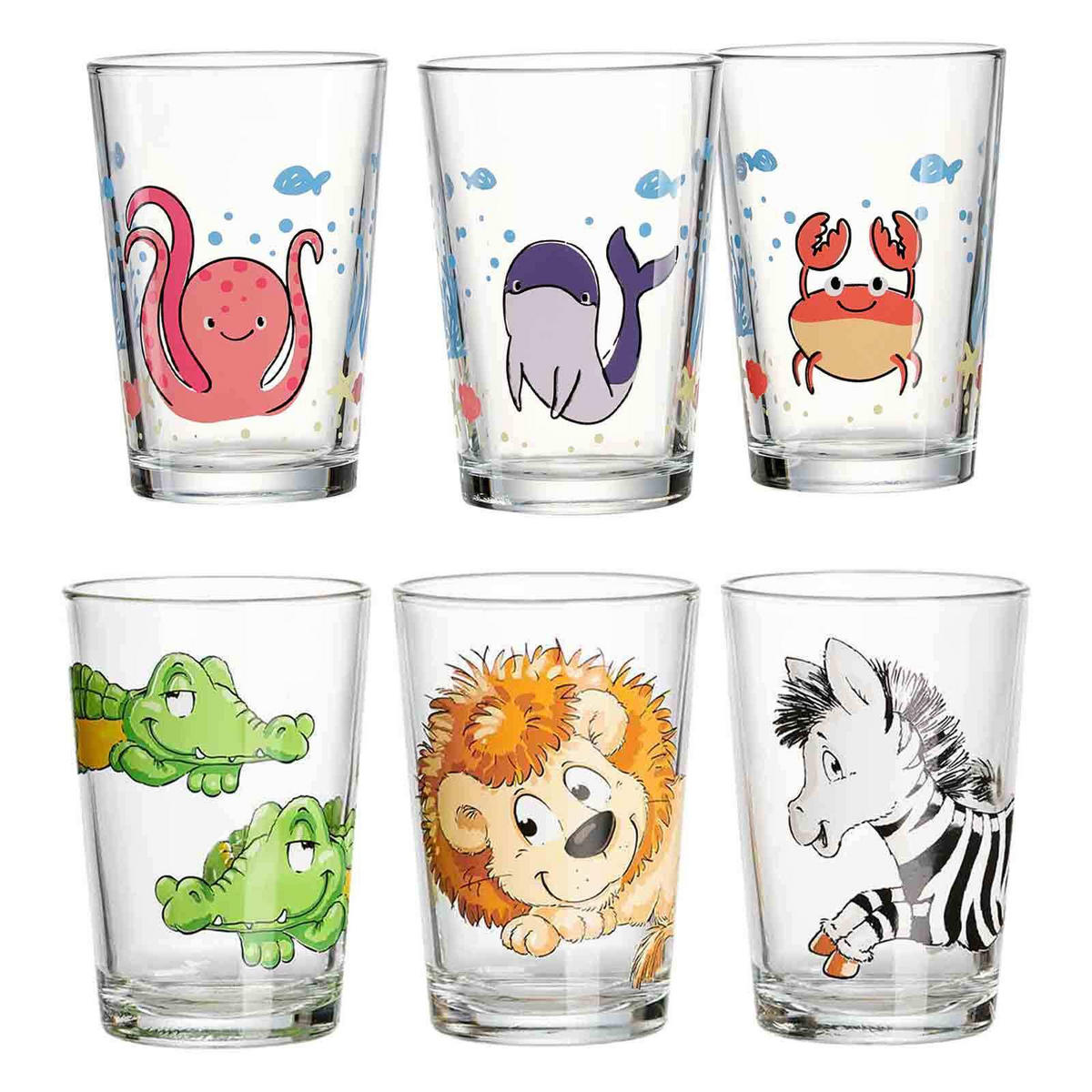 KINDERGLÄSER Meeres- und Zootiere bunt 205 ml 6er Set - Multicolor, Glas (0.205L) - Ritzenhoff Breker